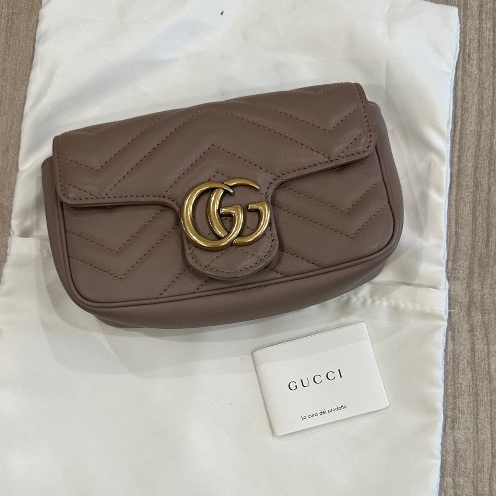 Gucci Taupe Leather Mini Bag with Gold Accent